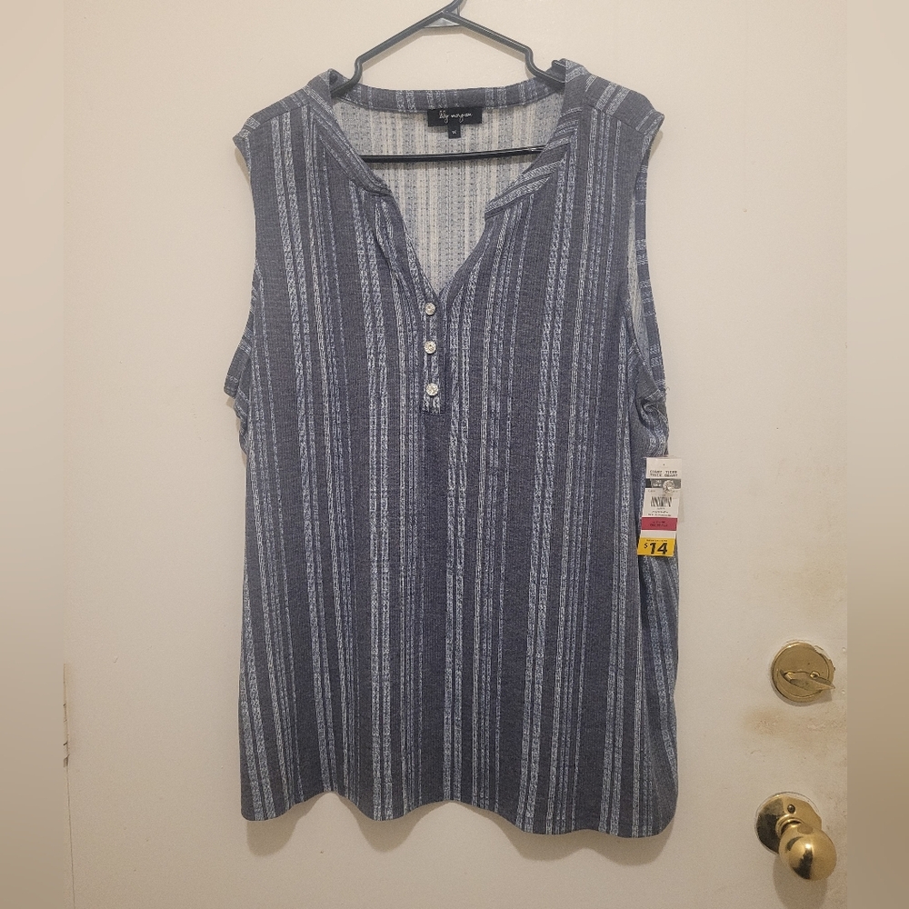 Lily Morgan Sleeveless Striped Henley Top – Size 1X